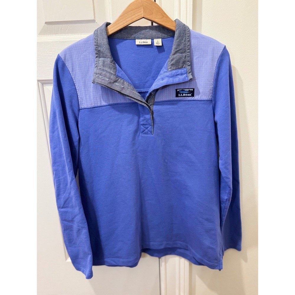 LL Bean Mens Blue Mixed Media Ripstop Yoke Pullover Top 504207 Small S